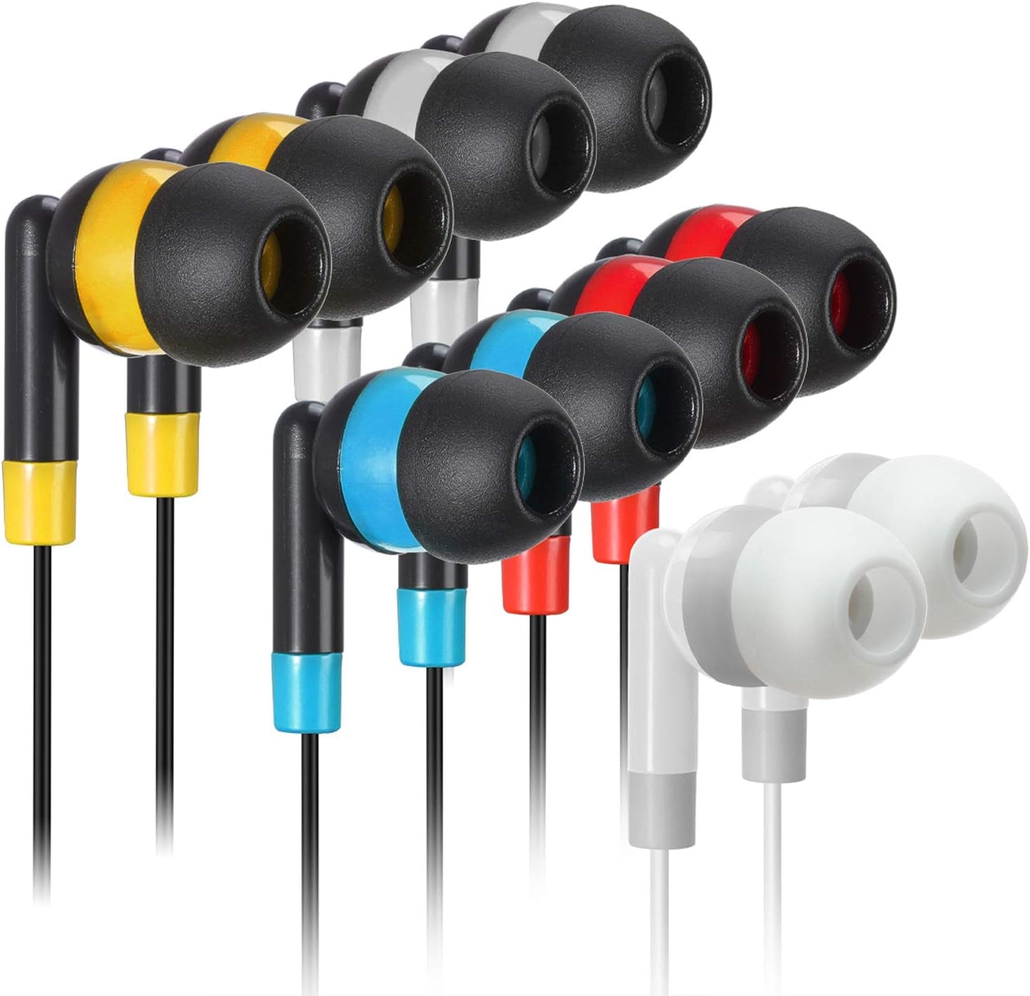 Bulk Earbuds Headphones Wholesale Earphones KWA-19B Wired 100 Pack Disposable Ear Buds Bulk Multi Colored Headphones for School Classroom Students