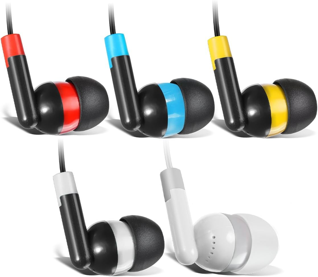 Bulk Earbuds Headphones Wholesale Earphones KWA-19B Wired 100 Pack Disposable Ear Buds Bulk Multi Colored Headphones for School Classroom Students