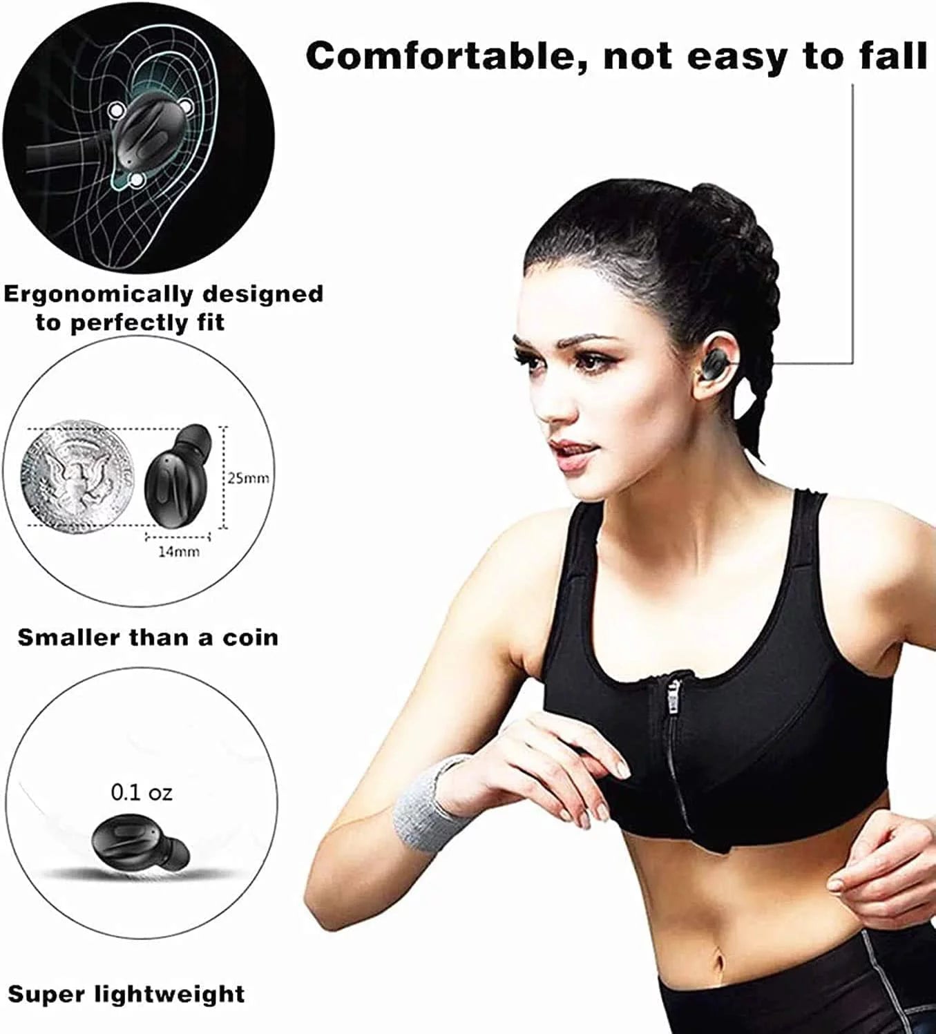 True Wireless Earbuds, TWS Stereo Waterproof Bluetooth Earphones with Charging Case, Built-In Mic for Iphone/Android