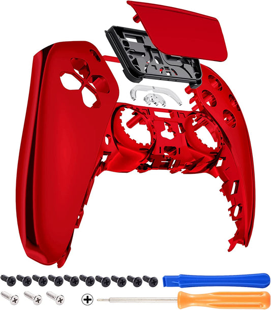 Chrome Red Glossy Touchpad Front Top Shell Compatible with Ps5 Controller BDM-010 020 030 040 050, DIY Replacement Shell Custom Touch Pad Cover Compatible with Ps5 Controller