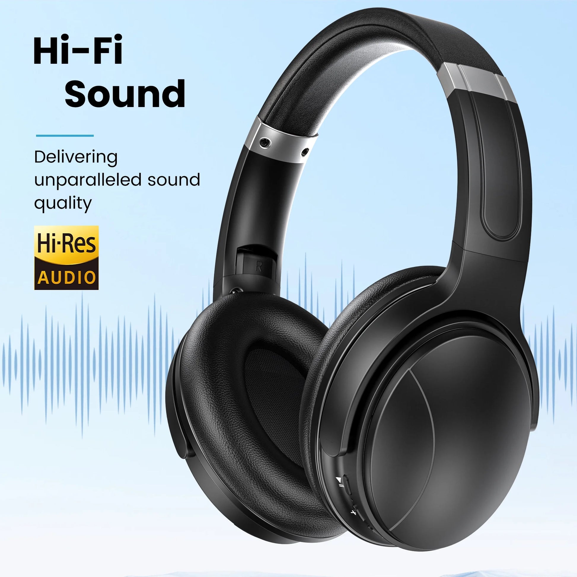 Noise Cancelling Headphones, Wireless Bluetooth over Ear Headphones with Microphone, Black, Q8