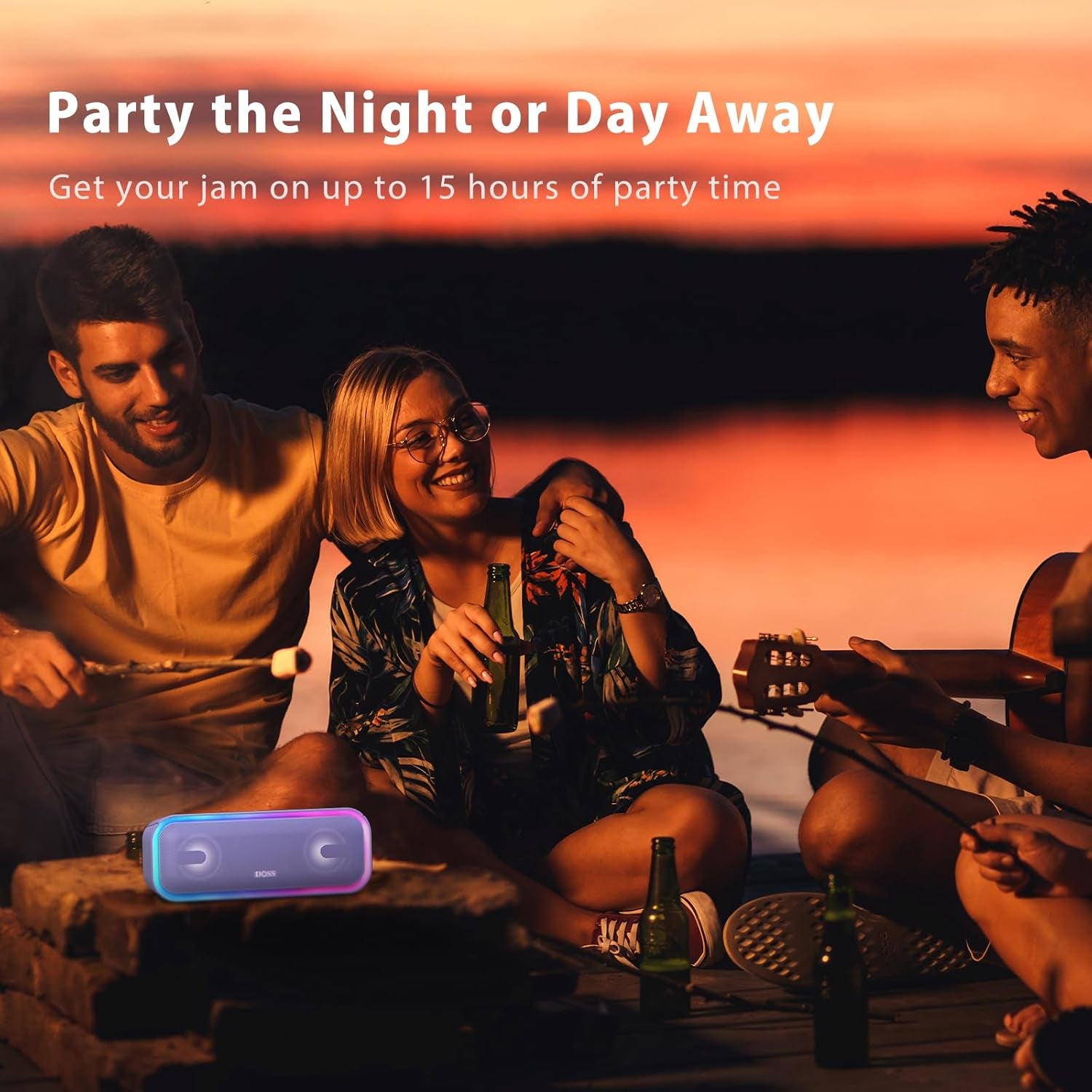 Bluetooth Speaker, Soundbox Pro+ Wireless Bluetooth Speaker with 24W Impressive Sound, Booming Bass, IPX6 Waterproof, 15Hrs Playtime, Wireless Stereo Pairing, Mixed Colors Lights, 66 FT- Grey