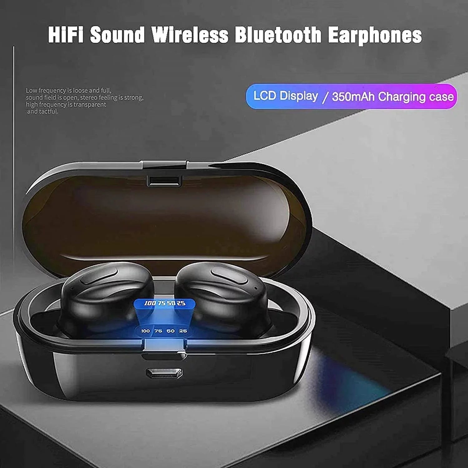 True Wireless Earbuds, TWS Stereo Waterproof Bluetooth Earphones with Charging Case, Built-In Mic for Iphone/Android